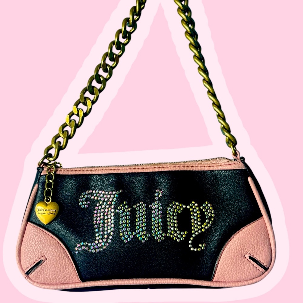 Juicy Couture Faux Leather Rhinestone Bling Chain Shoulder Bag